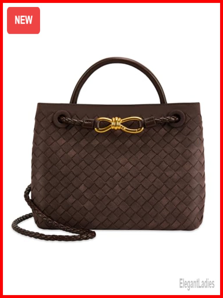 Woven Leather Tote Bag With Top Handle And Adjustable Shoulder Strap